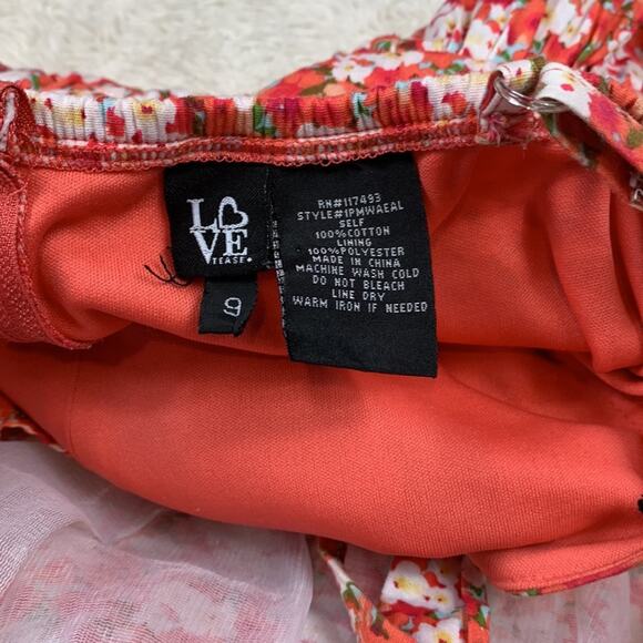 Love Tease Peach and floral print bow waist mini sun dress, size 9 - Picture 8 of 9